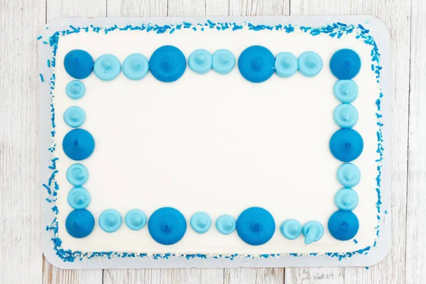 Pastel Cumpleaños Blanco Azul Hoja Plana Para Mensaje Celebración —  Fotos de Stock