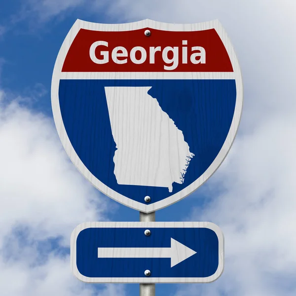 Roadtrip Nach Georgien Rotes Weißes Und Blaues Autobahnschild Mit Wort — Stockfoto