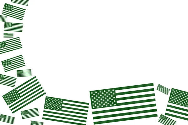大麻やマリファナのメッセージのためのコピースペースで白に隔離された米国の雑草の旗の国境 — ストック写真