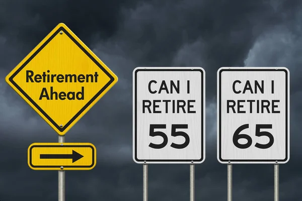 55歳以上65歳未満の退職者嵐の空の標識 — ストック写真
