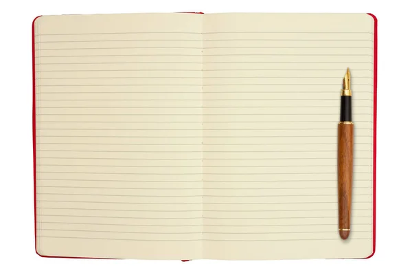 Geïsoleerde Dagboek Met Fontein Pen Geïsoleerd Wit Voor Dagelijkse Schrijven — Stockfoto