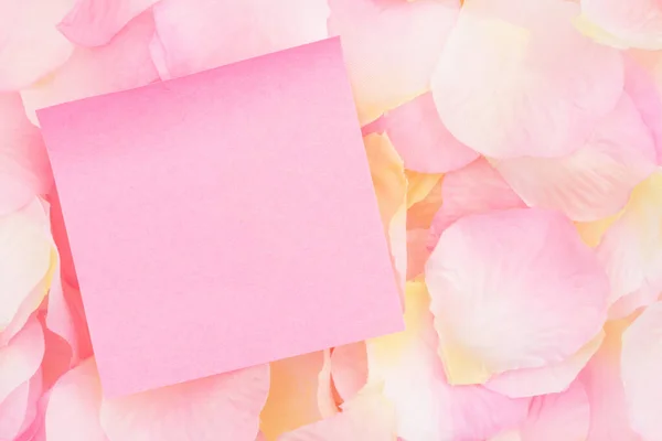 Pink Sticky Notes Pink Yellow Rose Petals Your Valentine Anniversary — Stock Photo, Image