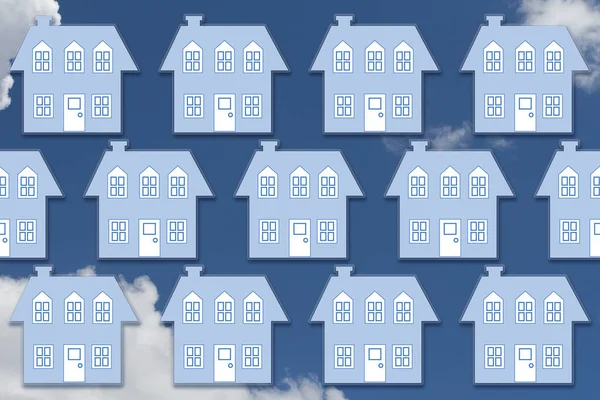 Иллюстрация Синий Двухэтажный Дом Фон Сообщения Недвижимости — стоковое фото