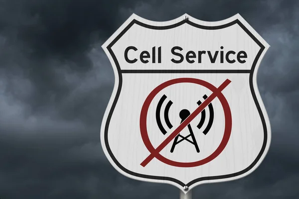 Ingen Cell Service Meddelande Vit Motorväg Stopp Skylt Stormig Himmel — Stockfoto