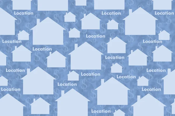 图解蓝色两层 带有词定位房屋背景的房地产信息 — 图库照片