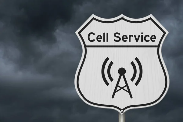 Cell Service Bericht Witte Snelweg Stop Teken Stormachtige Hemel — Stockfoto