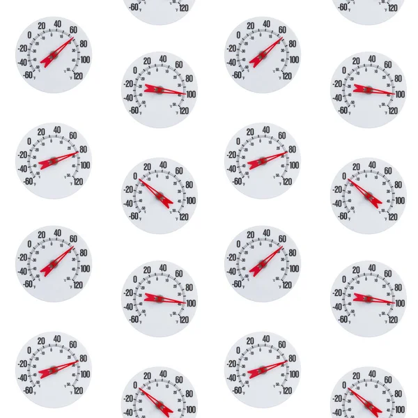 在无缝背景下的白色和红色温度计 用于重复你的温度或天气信息 — 图库照片