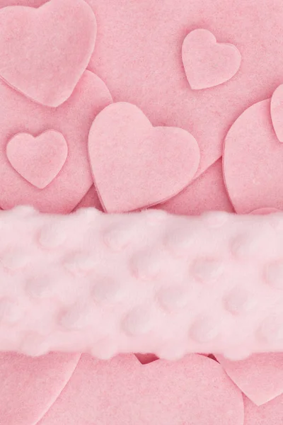 Lots Pink Felt Hearts Plush Banner Love Background Your Romance — Stockfoto