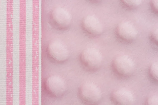 Baby Pink Fleece Material Textured Background Striped Border Copy Space — Stock Photo, Image