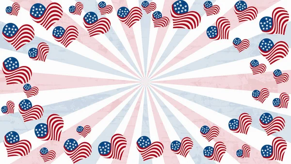 说明红色 白色和蓝色美国国旗心脏图案背景 用于美国或爱国信息 — 图库照片