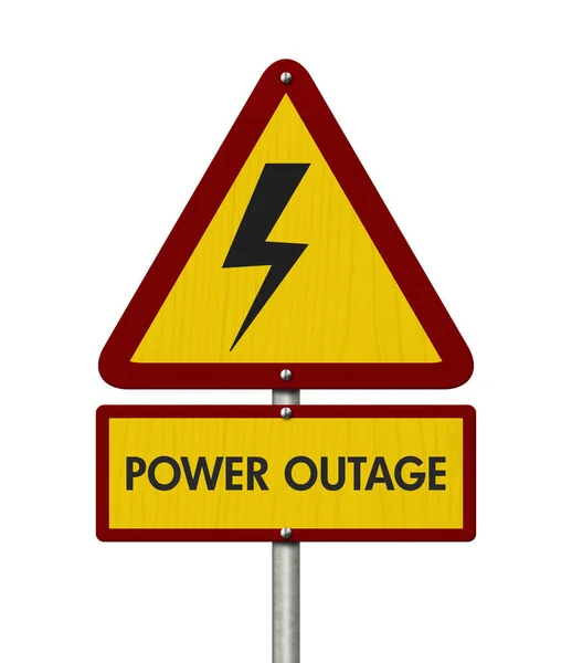 Power Outage Message Yellow Warning Road Sign Isolated White — Stock Photo, Image