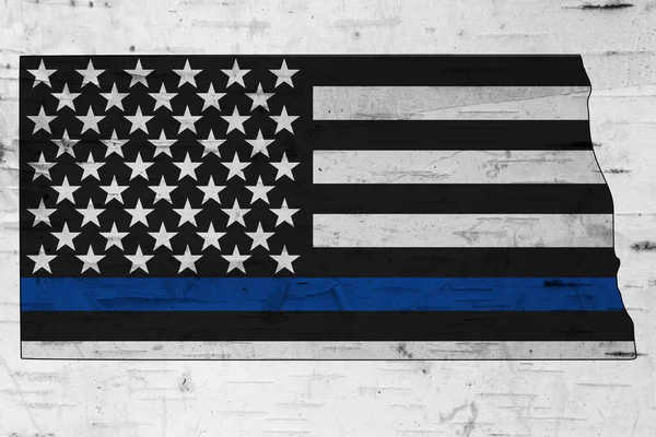 Американський Тонкий Синій Прапор Карті Північної Дакоти Підтримки Поліцейських — стокове фото