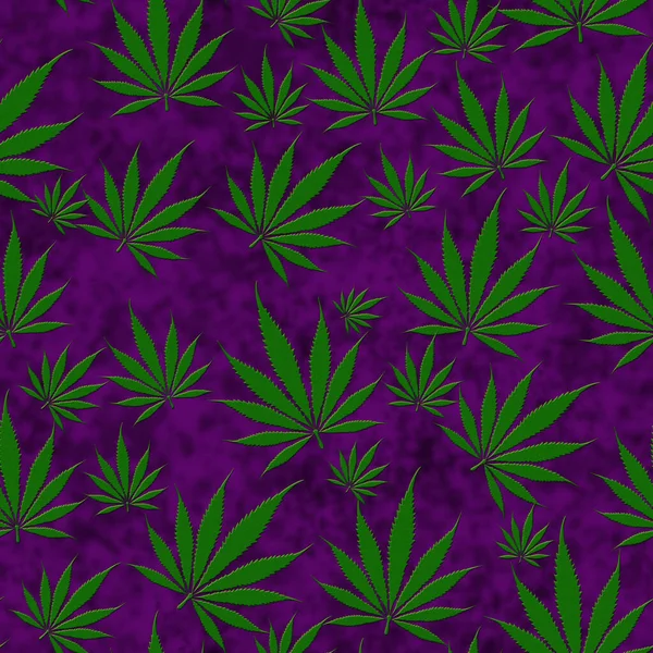Ein Bund Marihuanablätter Auf Lila Hintergrund Der Nahtlos Ist — Stockfoto