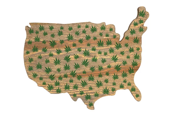 Mapa Dos Eua Preenchido Com Folhas Cannabis Verde Isoladas Branco — Fotografia de Stock