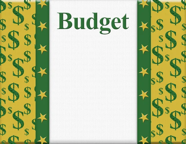 白色的预算信息 上面闪烁着闪闪发光的美元符号 并为您的预算信息留出空间 — 图库照片