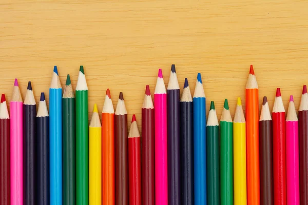 Buntstift Buntstifte Schulhintergrund Auf Holz Schreibtisch Für Sie Bildungsbotschaft — Stockfoto