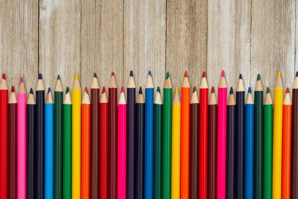 Crayon Couleur Crayons Fond École Sur Vieux Bureau Bois Pour — Photo