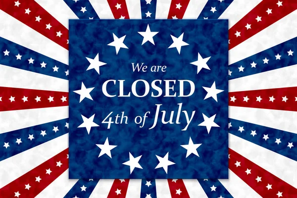 私たちは閉鎖4の7月のサインで米国の星とストライプ — ストック写真