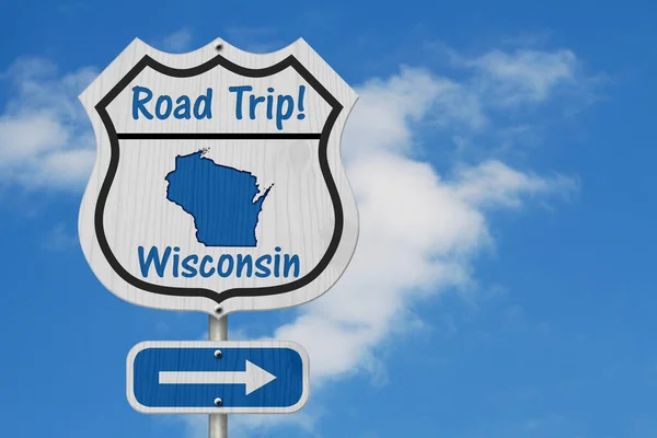 Wisconsin Road Trip Highway Sign Wisconsin Χάρτης Και Κείμενο Ταξίδι — Φωτογραφία Αρχείου