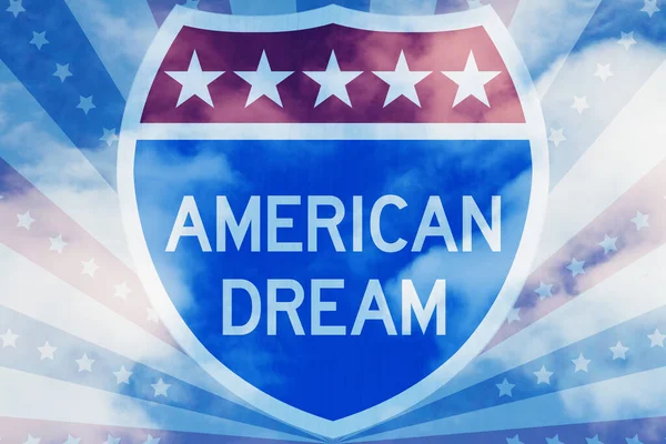 American Dream Meddelande Motorvägen Vägskylt Med Himmel Med Stjärnor Och — Stockfoto