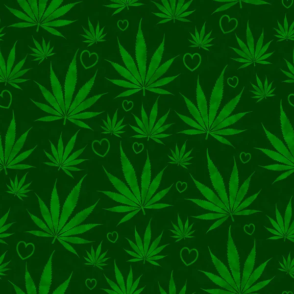 Green Weed Hearts Background Repeats Seamless Cannabis Message — Stock Photo, Image