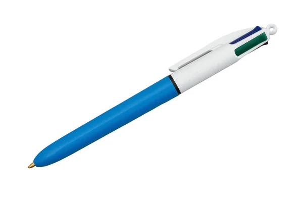 Retro Vier Gekleurde Pen Blauw Geïsoleerd Wit — Stockfoto