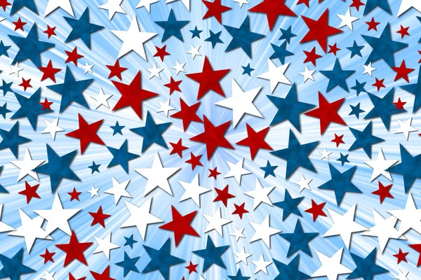 Retro Rote Weiße Und Blaue Sterne Mit Strahlensonne Platzen Abstrakten — Stockfoto