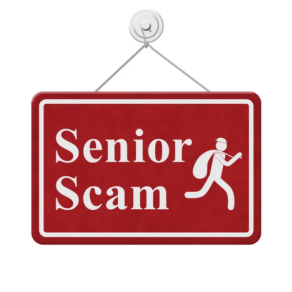Senior Scam Message Red Hanging Sign Isolated White — Stock Photo, Image