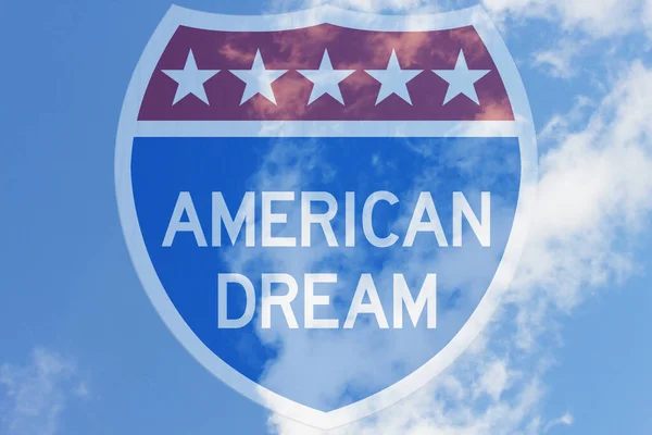 Αμερικανικό Όνειρο Μήνυμα Στην Εθνική Οδό Πινακίδα Ουρανό — Φωτογραφία Αρχείου