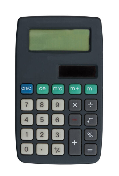Doing your finances with a black calculator isolated on white
