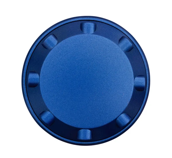 蓝色金属圆形按钮 白色隔离 — 图库照片