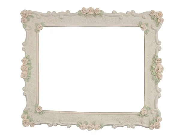 Vintage Witte Bloemen Getextureerde Keramische Frame Geïsoleerd Wit — Stockfoto