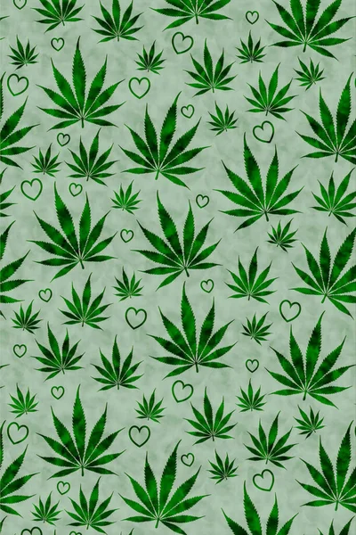 Hierba Verde Retro Trasfondo Corazones Para Mensaje Cannabis —  Fotos de Stock