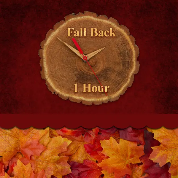 Возвращение Час Назад Переход Деревянные Часы Осенних Листьях — стоковое фото