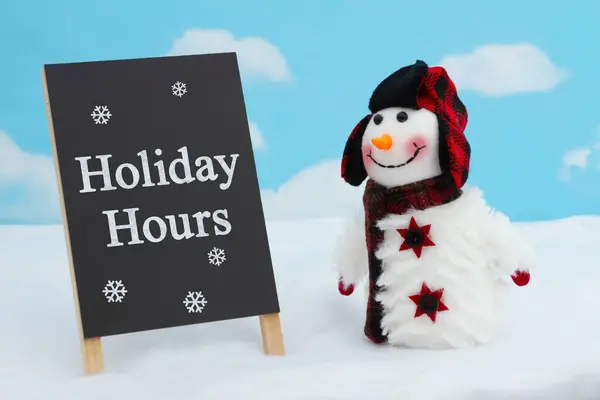 雪と帽子とスカーフを持つ雪だるまとチョークボード上の休日時間 — ストック写真