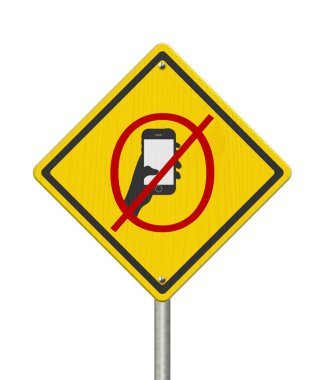 Uyarı levhası üzerinde sürerken beyaz üzerinde mesaj ya da cep telefonu yasak