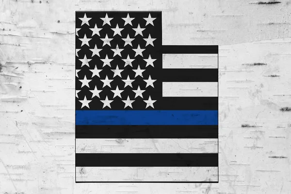 犹他州地图上的美国细蓝旗 以支持警察 — 图库照片