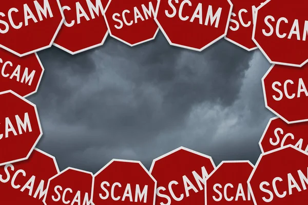 Scam Stop Border Stormy Sky Center Your Message — Stock Photo, Image