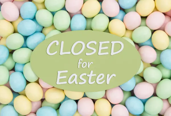Zavřeno Pro Eater Znamení Bledou Velikonoční Vejce Cukroví — Stock fotografie