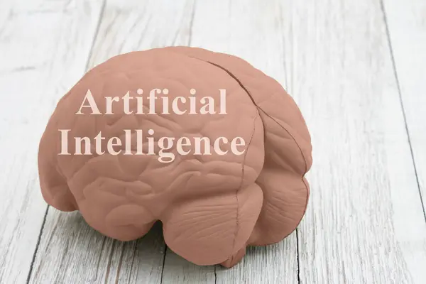 Mensagem Inteligência Artificial Com Cérebro Modelo Mesa Madeira Desgastada Fotos De Bancos De Imagens Sem Royalties
