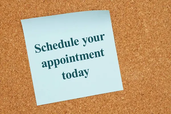 Schedule Your Appointment Today Blue Sticky Note Corkboard — Stock Photo, Image