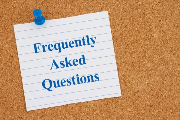 Frequently Asked Questions Lined Rule Paper Pushpin Corkboard — Stock Photo, Image