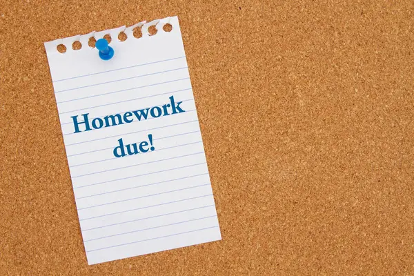 Homework Due Message Lined Rule Paper Pushpin Corkboard — Stock Photo, Image