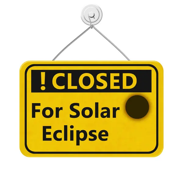 Closed Solar Eclipse Hanging Sign Isolated White Stock Photo