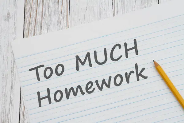 Too Much Homework Message Ruled Lined Paper Pencil School Weathered — Stock Photo, Image