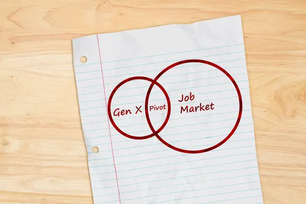 Gen Needs Pivot Job Market Diagram Lined Paper Wood Desk — Stock Photo, Image