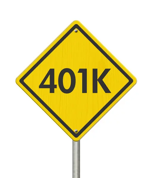 Pensionamento 401K Rischia Messaggio Sul Segnale Avvertimento Stradale Isolato Bianco Fotografia Stock