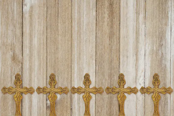 Gold Detailed Cross Background Weathered Wood Stock Picture