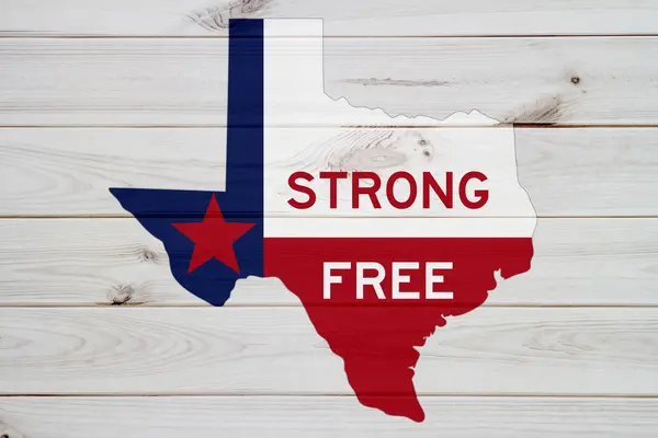 Texas Strong Wolny Mapą Teksasu Flagą Stanu Wietrznym Drewnie — Zdjęcie stockowe