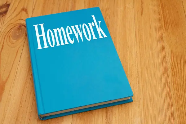 Homework Course Retro Old Blue Book Weathered Desk Reading School — Stock Photo, Image